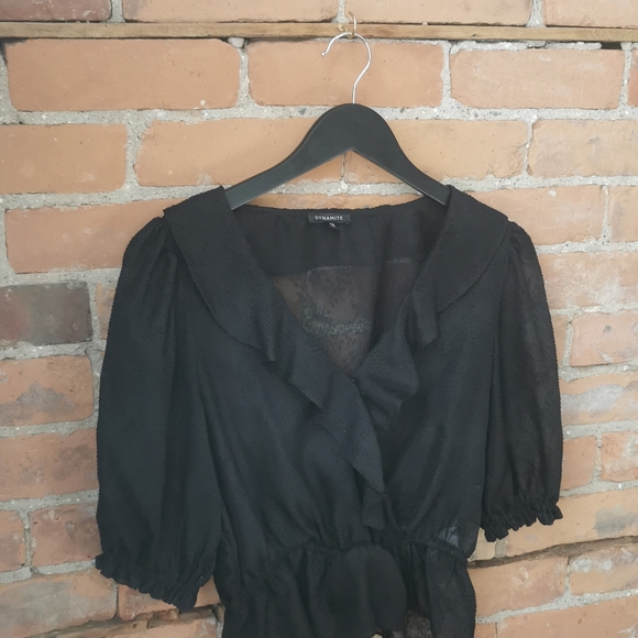 Black Sheer Ruffled Cropped Dynamite Top - Picture 2 of 3
